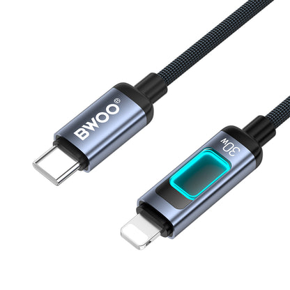 Cablu Date si Incarcare USB-C - Lightning BWOO X324CL Display, 30W, 1m, Negru