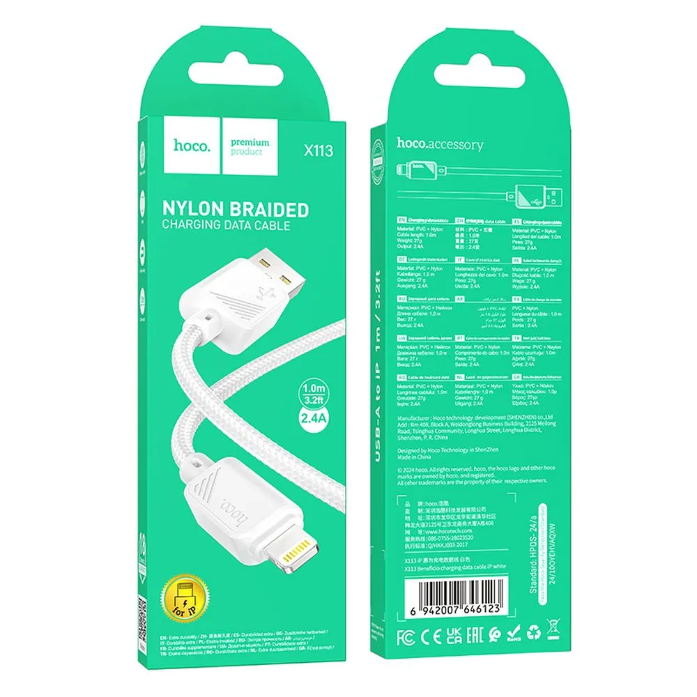 Cablu Date si Incarcare USB-A - Lightning HOCO X113, 18W, 1m, Alb