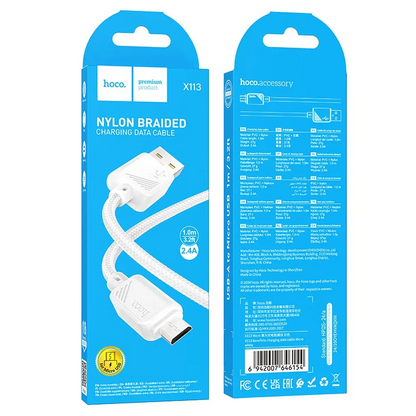 Cablu Date si Incarcare USB-A - microUSB HOCO X113, 18W, 1m, Alb