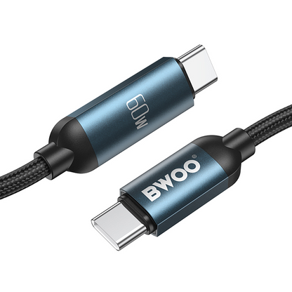 Cablu Date si Incarcare USB-C - USB-C BWOO BO-X304 Led, 60W, 1m, Negru