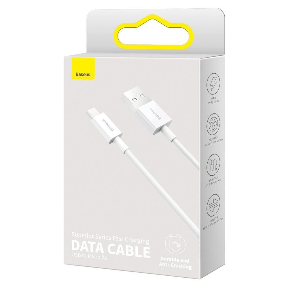 Cablu Date si Incarcare USB-A - microUSB Baseus Superior Series, 18W, 2m, Alb CAMYS-A02