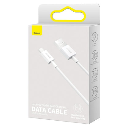 Cablu Date si Incarcare USB-A - microUSB Baseus Superior Series, 18W, 2m, Alb CAMYS-A02