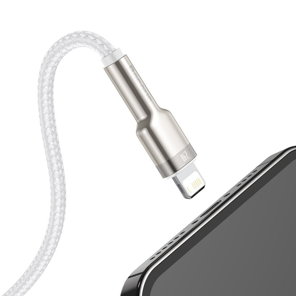 Cablu Date si Incarcare USB-A - Lightning Baseus Cafule Metal Series, 18W, 2m, Alb CALJK-B02