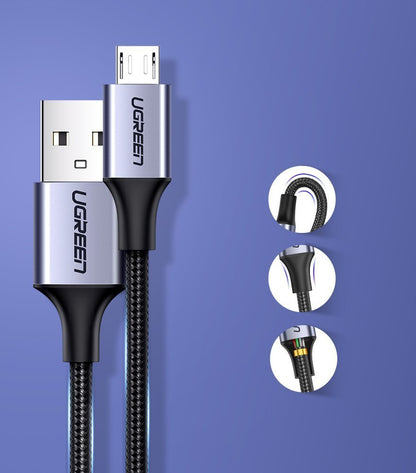 Cablu Date si Incarcare USB-A - microUSB UGREEN US290, 18W, 2m, Negru
