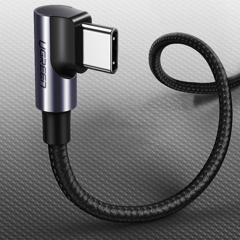 Cablu Date si Incarcare USB Type-C la USB Type-C UGREEN US255, Angled 90, 1 m, 60W, 3A, Gri