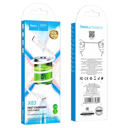 Cablu Date si Incarcare USB-A - microUSB HOCO X83 Victory, 18W, 1m, Alb
