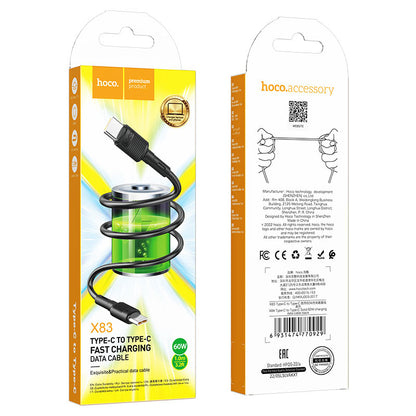 Cablu Date si Incarcare USB-C - USB-C HOCO X83 Victory, 60W, 1m, Negru