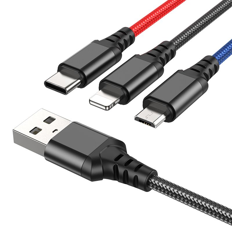 Cablu Incarcare USB-A - Lightning / microUSB / USB-C HOCO X76 3in1, 18W, 1m, Multicolor
