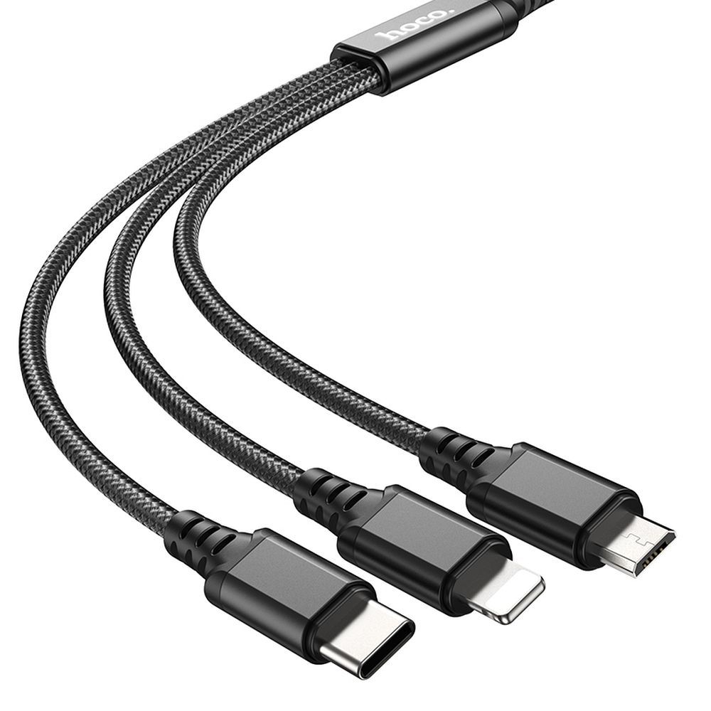 Cablu Incarcare USB-A - Lightning / microUSB / USB-C HOCO X76 3in1, 18W, 1m, Negru
