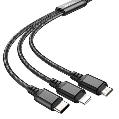 Cablu Incarcare USB-A - Lightning / microUSB / USB-C HOCO X76 3in1, 18W, 1m, Negru