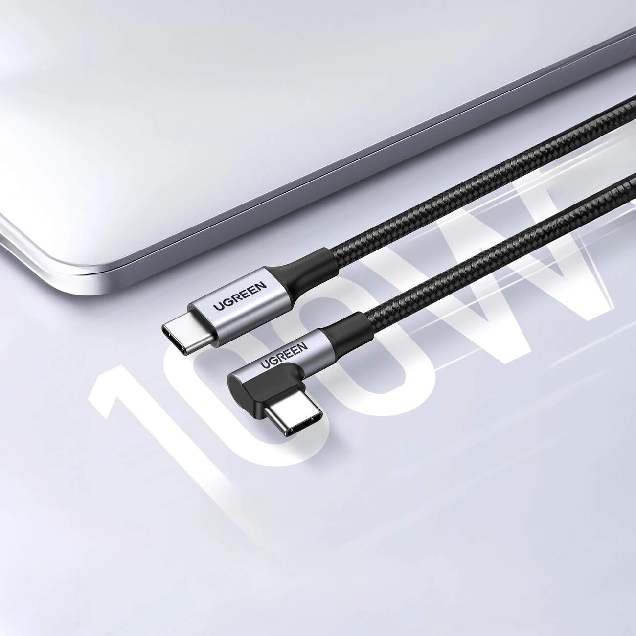 Cablu Date si Incarcare USB-C - USB-C UGREEN US334 Angled, 100W, 2m, Negru