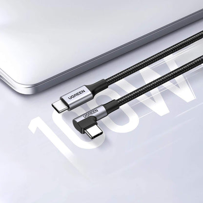 Cablu Date si Incarcare USB-C - USB-C UGREEN US334 Angled, 100W, 2m, Negru