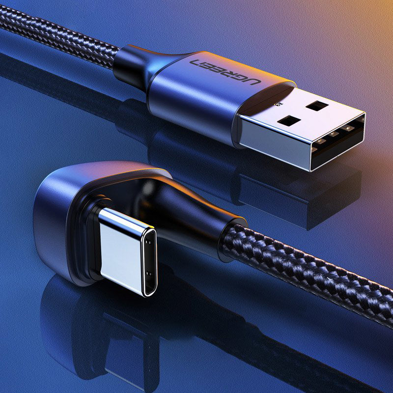 Cablu Date si Incarcare USB-A - USB-C UGREEN US311 Angled, 18W, 1m, Gri