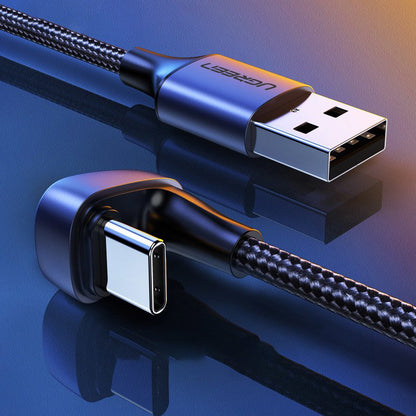 Cablu Date si Incarcare USB-A - USB-C UGREEN US311 Angled, 18W, 1m, Gri