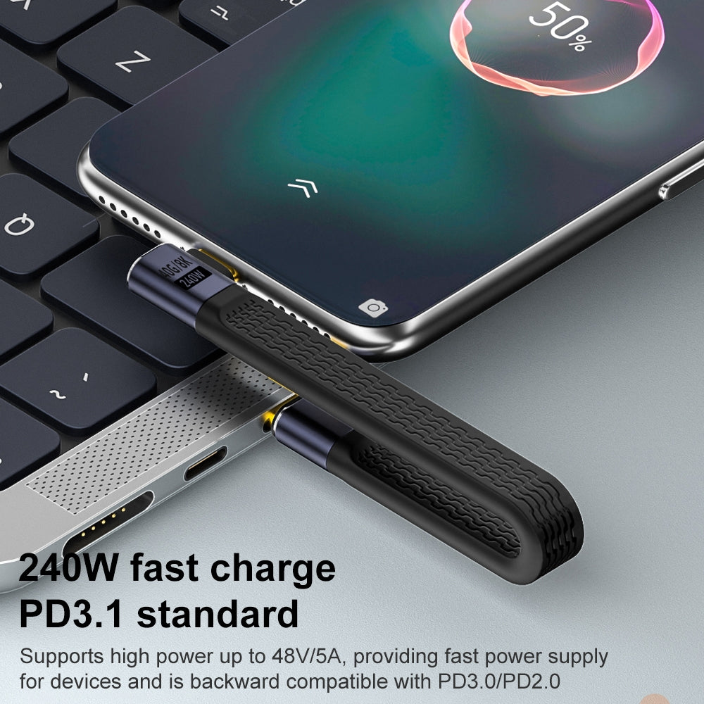 Cablu Date si Incarcare USB-C - USB-C OEM Angled 8K Video Version 2, 240W, 0.15m, Negru