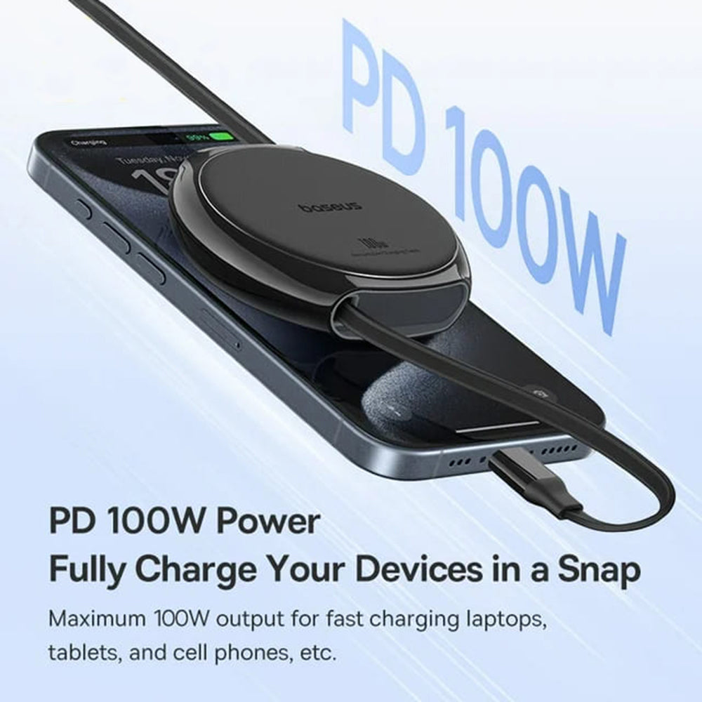 Cablu Date si Incarcare USB-C - USB-C Baseus Pathfinder Retractable, 100W, 1m, Negru P10368400111-00