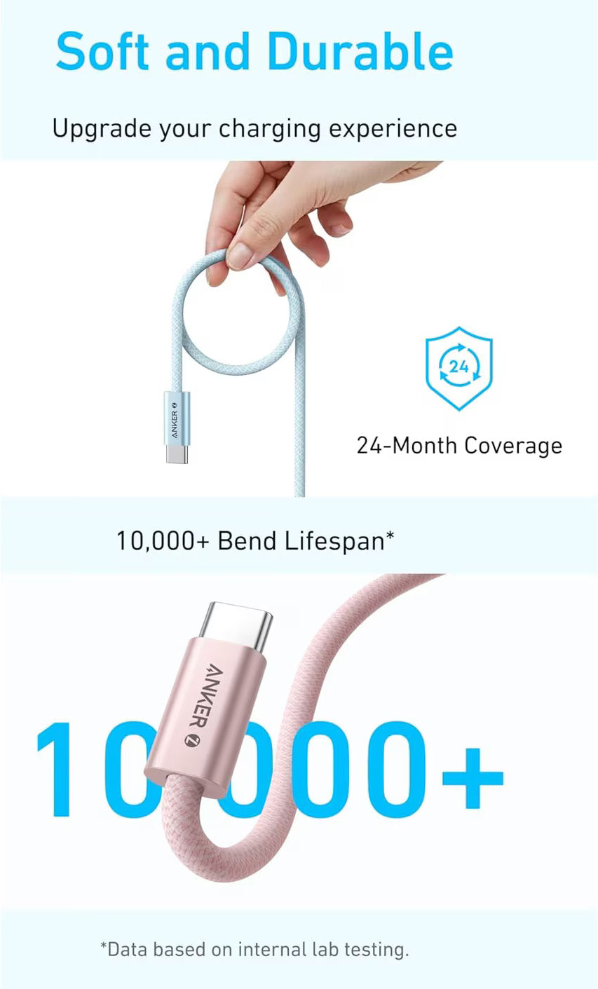 Cablu Date si Incarcare USB-C - USB-C Anker Zolo, 240W, 1m, Alb A8060H21