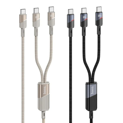 Cablu Date si Incarcare USB-C - 2 x USB-C HOCO U139 2in1, 100W, 1.2m, Auriu