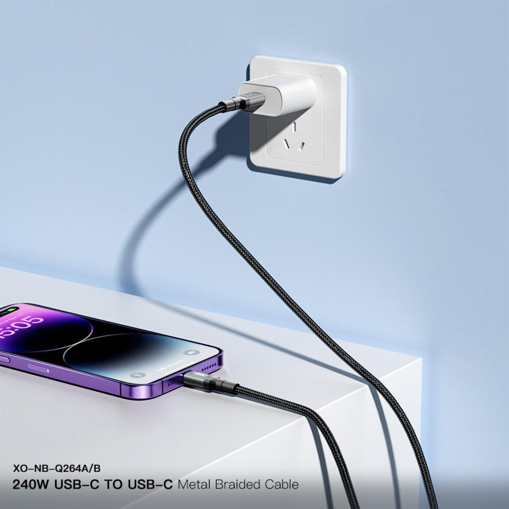 Cablu Date si Incarcare USB-C - USB-C XO Design NB-Q264B, 240W, 2m, Negru