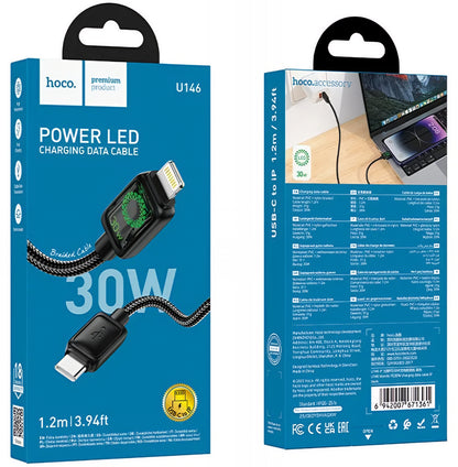 Cablu Date si Incarcare USB-C - Lightning HOCO U146, 30W, 1.2m, Negru