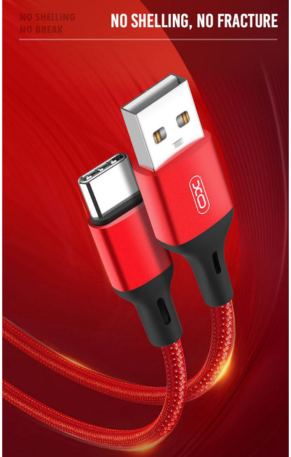 Cablu Date si Incarcare USB-A - USB-C XO Design NB143, 18W, 2m, Rosu