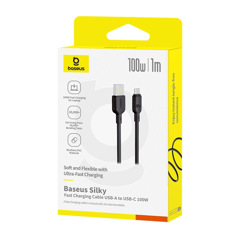 Cablu Date si Incarcare USB-A - USB-C Baseus Silky, 100W, 1m, Negru P10377703113-00