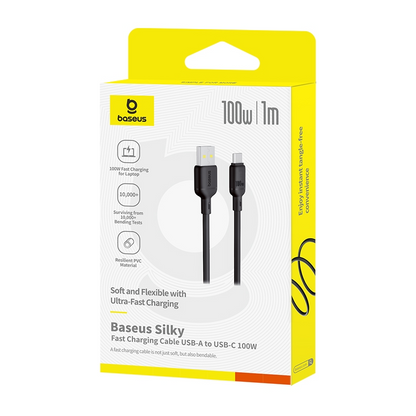 Cablu Date si Incarcare USB-A - USB-C Baseus Silky, 100W, 1m, Negru P10377703113-00