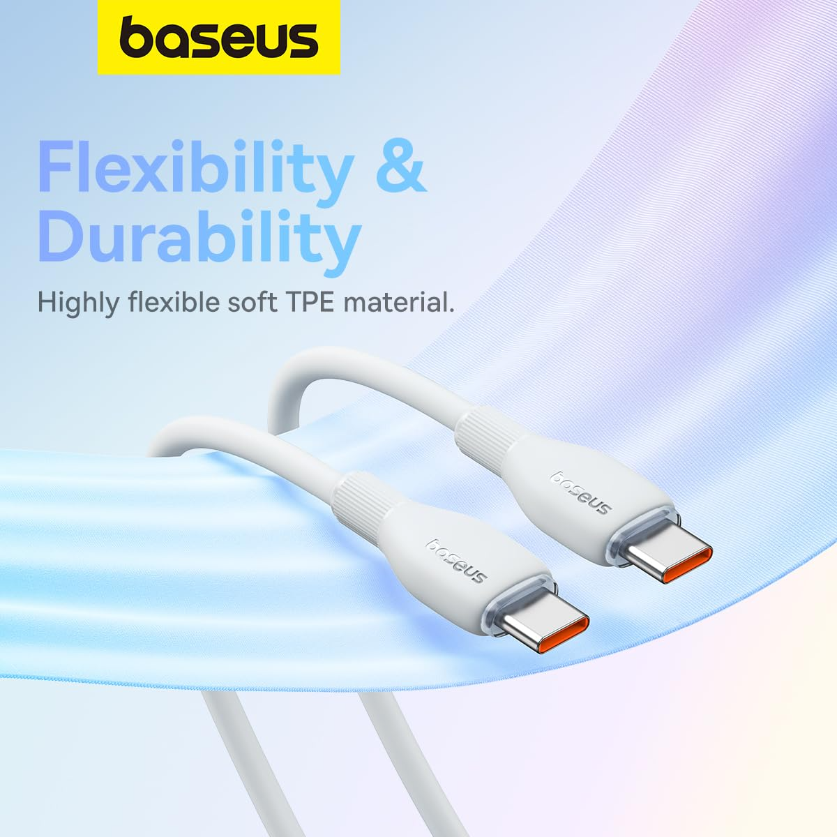 Cablu Date si Incarcare USB-C - USB-C Baseus Pudding, 100W, 1.2m, Alb P10355702221-00