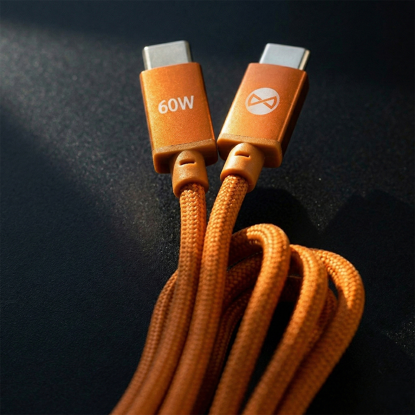 Cablu Date si Incarcare USB-C - USB-C Forever Saffron, 60W, 1m, Portocaliu