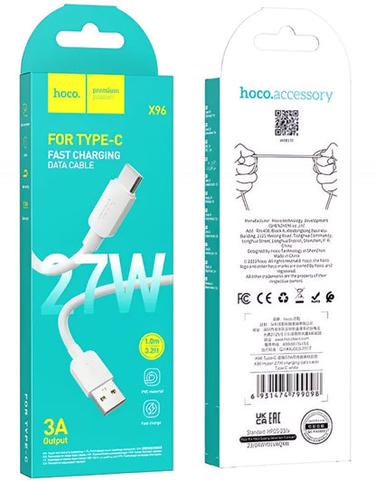Cablu Date si Incarcare USB-A - USB-C HOCO X96, 27W, 1m, Alb
