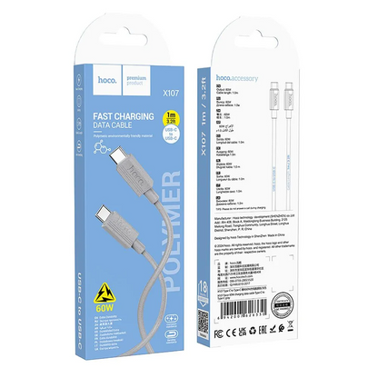 Cablu Date si Incarcare USB-C - USB-C HOCO X107, 60W, 1m, Gri