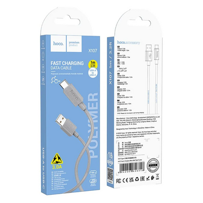 Cablu Date si Incarcare USB-A - USB-C HOCO X107, 18W, 1m, Alb