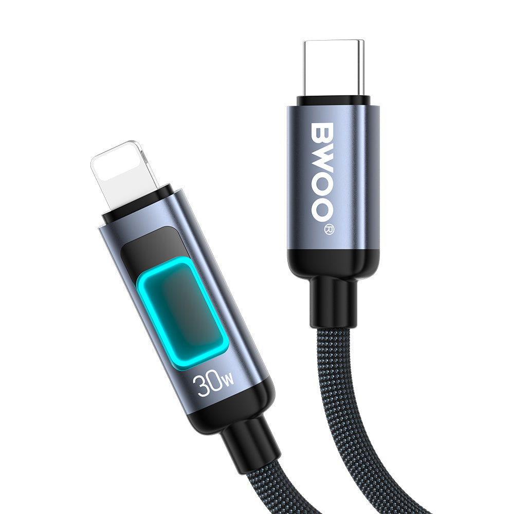 Cablu Date si Incarcare USB-C - Lightning BWOO X324CL Display, 30W, 1m, Negru