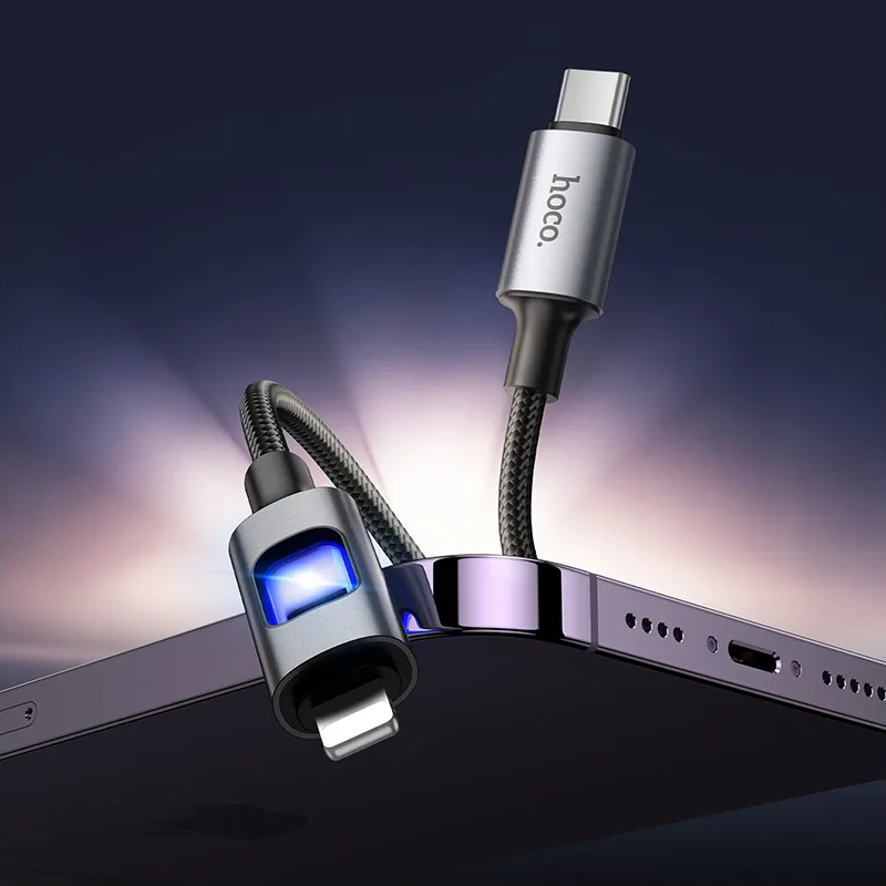 Cablu Date si Incarcare USB-C - Lightning HOCO U144 Led, 27W, 1.2m, Negru