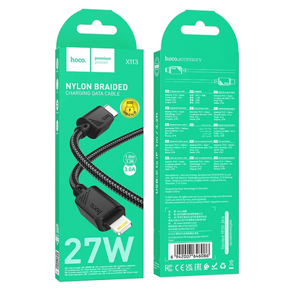 Cablu Date si Incarcare USB-C - Lightning HOCO X113, 27W, 1m, Negru