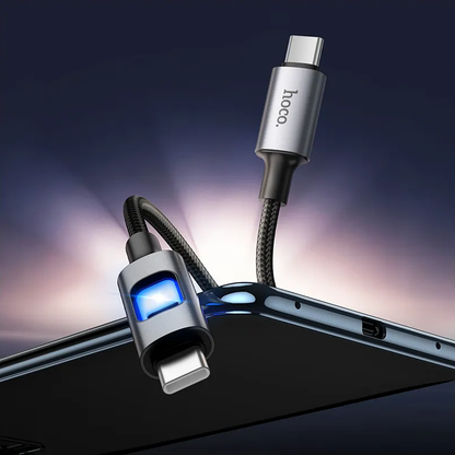 Cablu Date si Incarcare USB-C - USB-C HOCO U144 Led, 60W, 1.2m, Negru