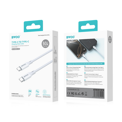 Cablu Date si Incarcare USB-C - USB-C BWOO BO-X283CC-2M, 60W, 2m, Alb