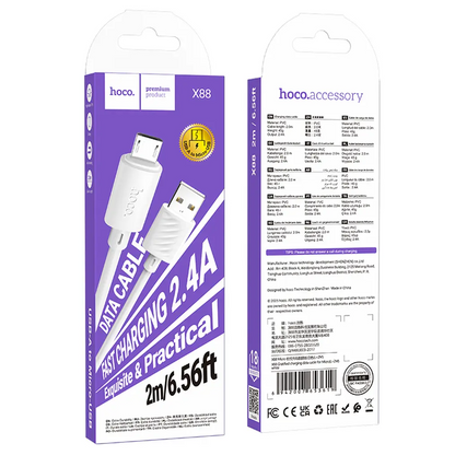 Cablu Date si Incarcare USB-A - microUSB HOCO X88, 18W, 2m, Alb
