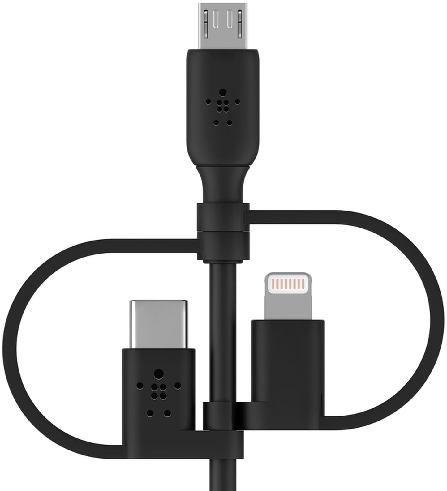 Cablu Date si Incarcare USB-A - Lightning / microUSB / USB-C Belkin BoostCharge, 1m, Negru CAC001bt1MBK