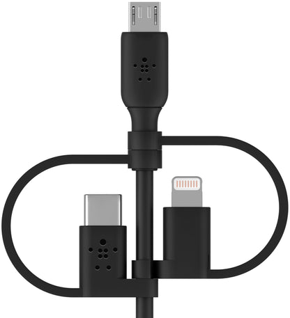 Cablu Date si Incarcare USB-A - Lightning / microUSB / USB-C Belkin BoostCharge, 1m, Negru CAC001bt1MBK