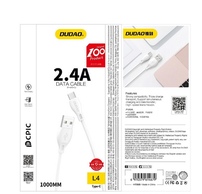 Cablu Date si Incarcare USB-A - Lightning Dudao L4L, 18W, 1m, Alb