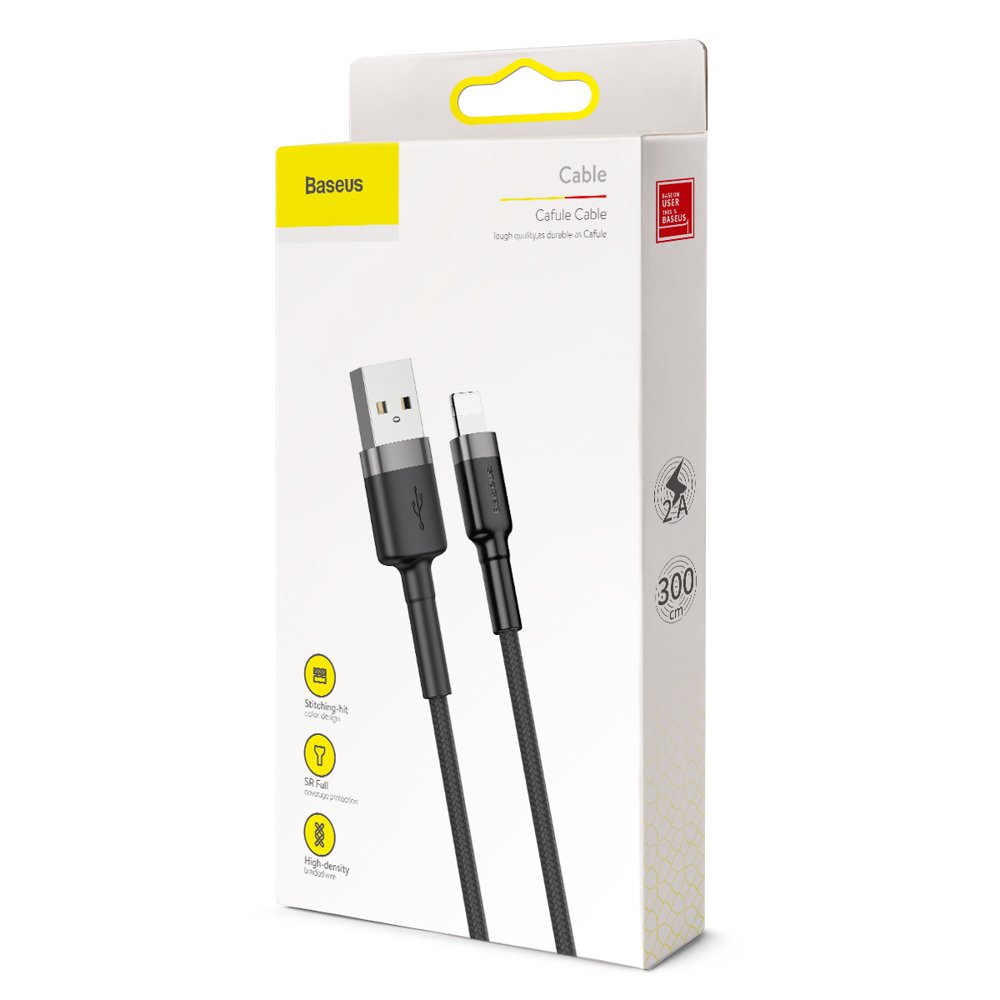 Cablu Date si Incarcare USB-A - Lightning Baseus Cafule, 18W, 3m, Gri CALKLF-RG1