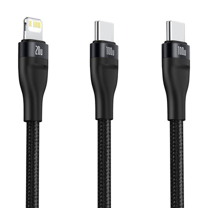 Cablu Date si Incarcare USB-C - Lightning / USB-C Baseus Flash Series 2in1, 100W, 1.2m, Negru CA1T2-F01