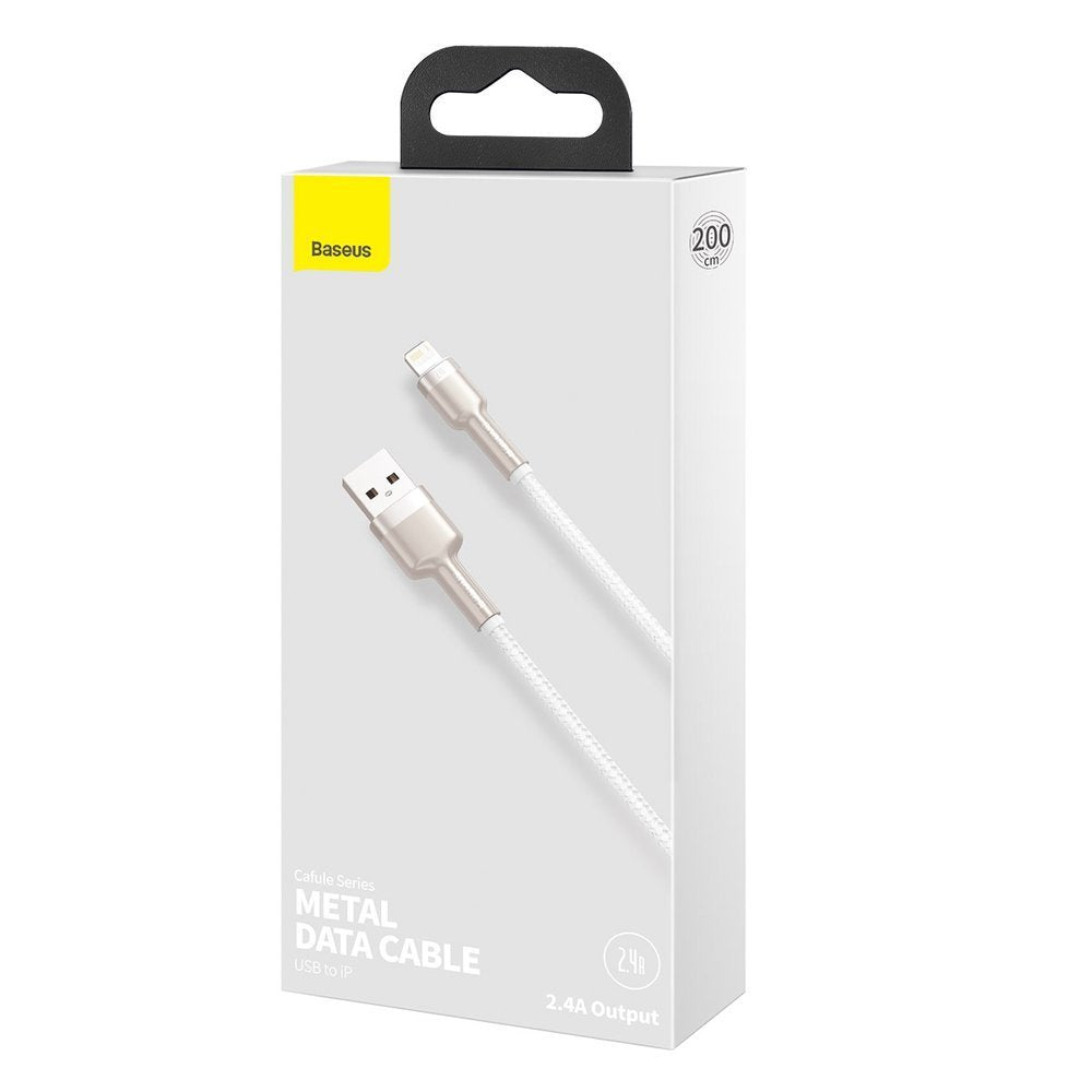 Cablu Date si Incarcare USB-A - Lightning Baseus Cafule Metal Series, 18W, 2m, Alb CALJK-B02