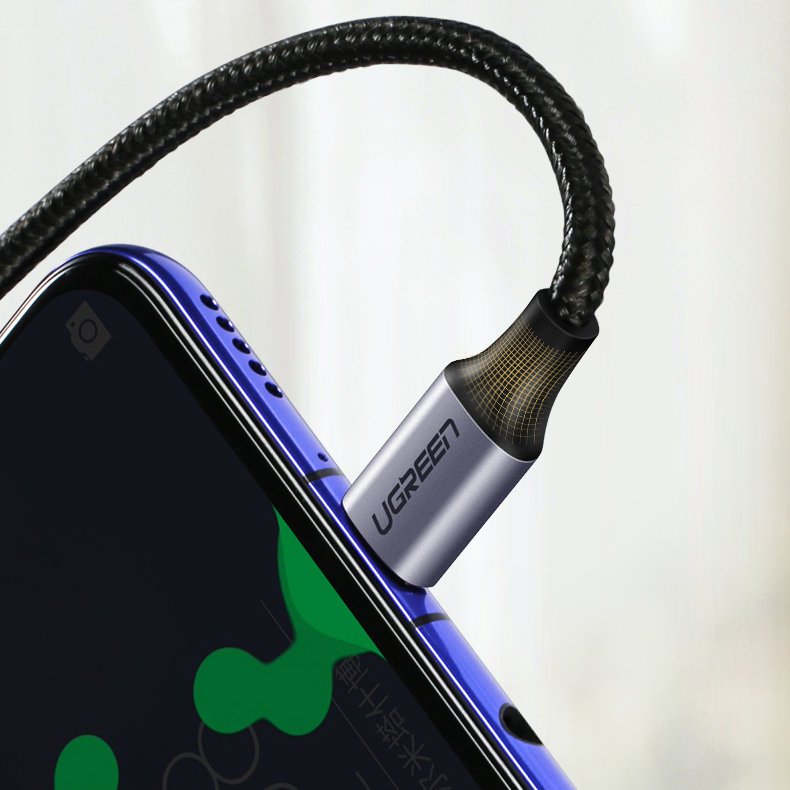 Cablu Date si Incarcare USB Type-C la USB Type-C UGREEN US255, Angled 90, 1 m, 60W, 3A, Gri