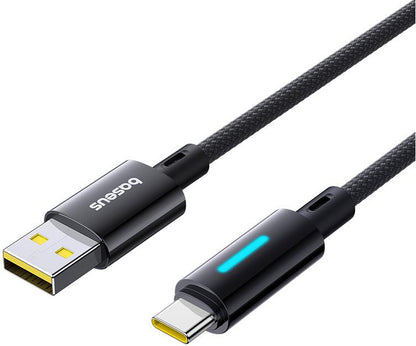 Cablu Date si Incarcare USB-A - USB-C Baseus Lit Button Control, 100W, 1m, Negru P10379002121-00