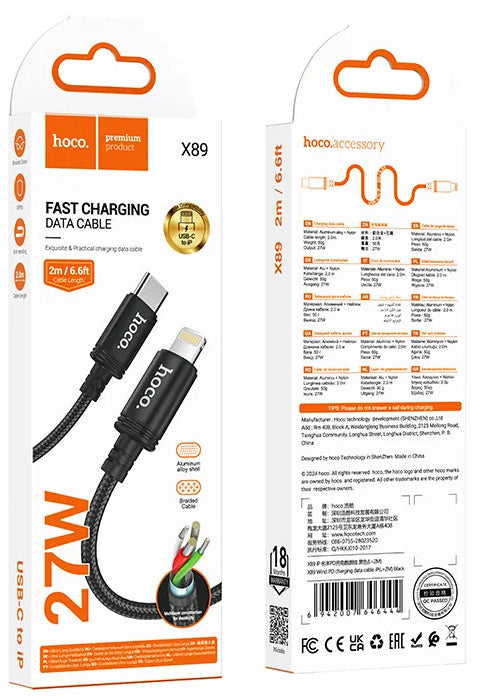 Cablu Date si Incarcare USB-C - Lightning HOCO X89, 27W, 2m, Negru