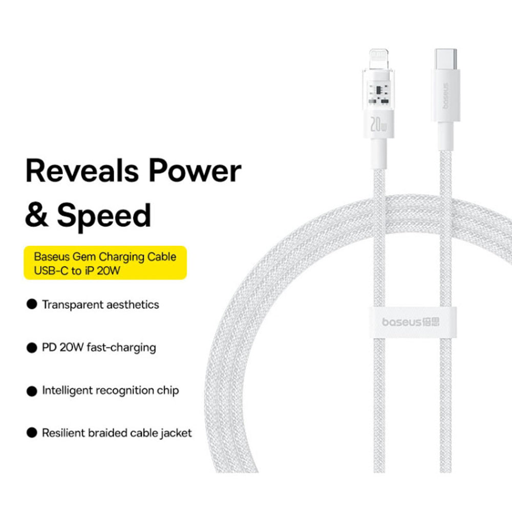 Cablu Date si Incarcare USB-C - Lightning Baseus Gem, 20W, 1m, Alb P10373001211-00