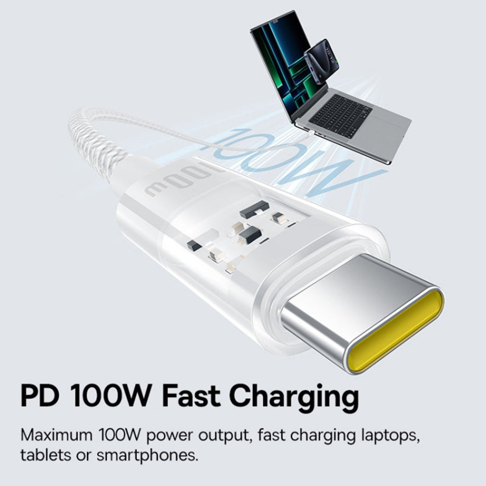 Cablu Date si Incarcare USB-C - USB-C Baseus Gem, 100W, 2m, Alb P10373000211-01