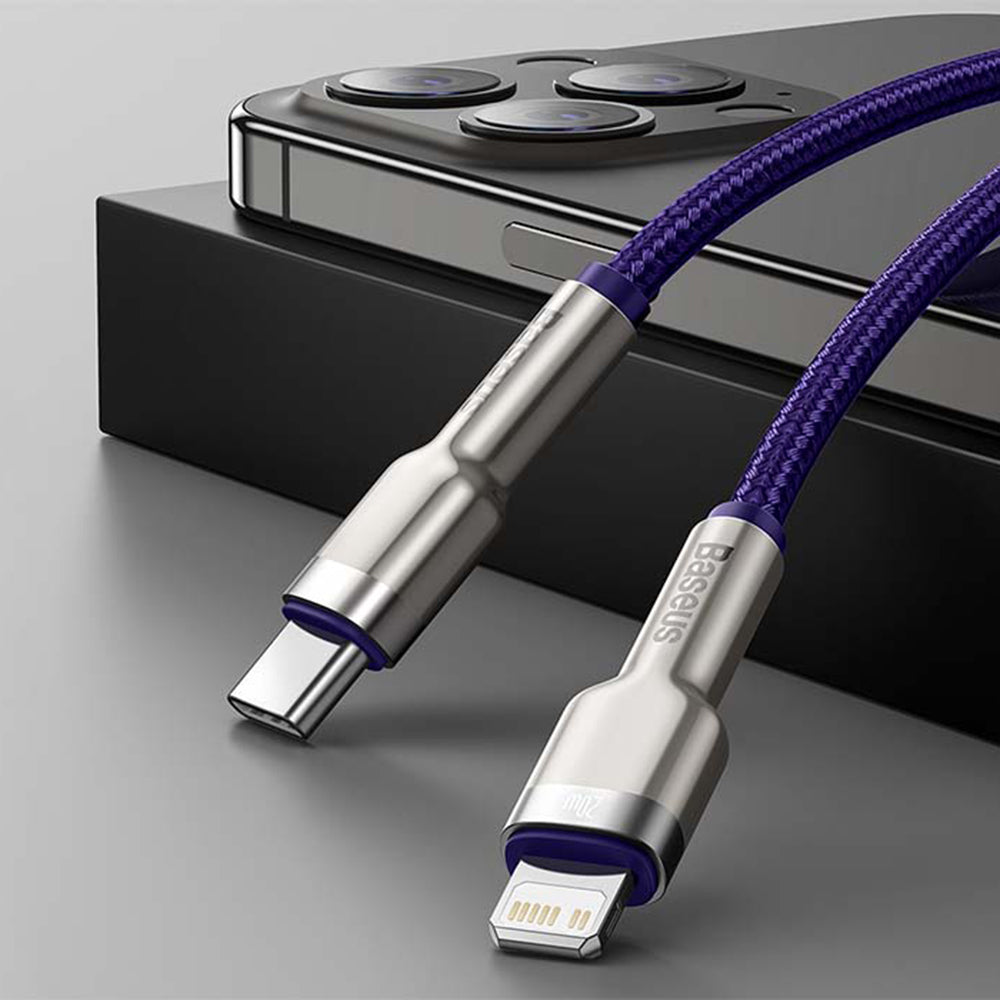 Cablu Date si Incarcare USB-C - Lightning Baseus Cafule Metal Series, 20W, 1m, Mov CATLJK-A05